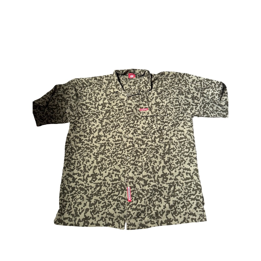 God Body Mens Short Sleeve Camo Button Down Shirt Olive Green Streetwear XL